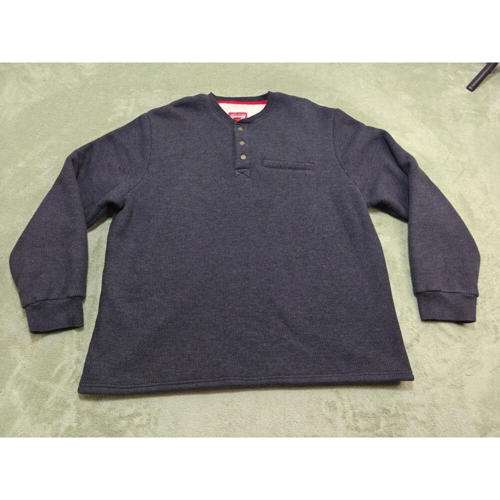 Coleman Mens XXL Charcoal Gray Thermal Waffle Knit Sherpa Fleece Lined Henley